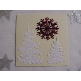 Zelfgemaakte kaart, kerstbomen en kleine ster